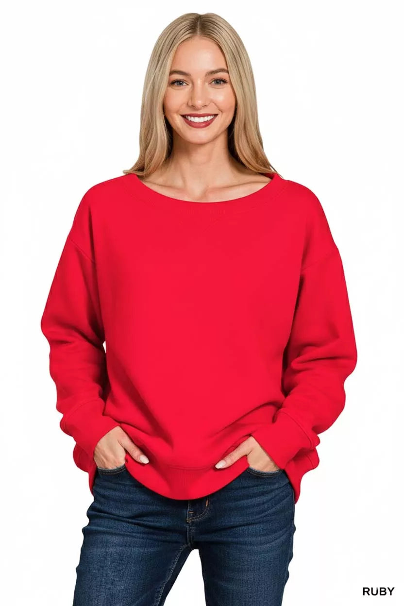 Zenana Fleece Boat Neck Sweatshirt on Simply Obsessed