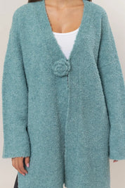 HYFVE Front Rosette Longline Slit Sweater Cardigan **FALL DEBUT SALE** on Simply Obsessed