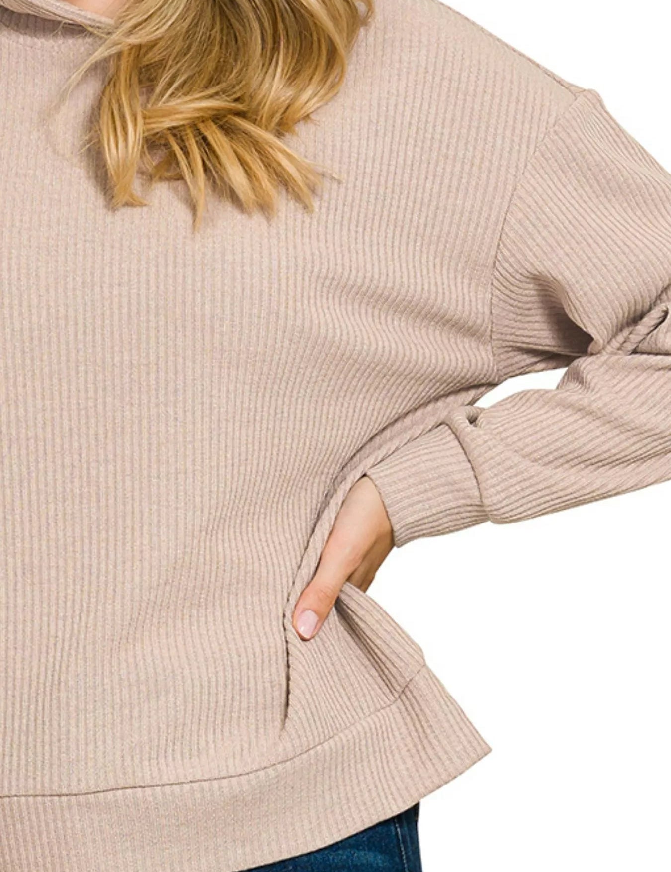 Zenana Ribbed Long Sleeve Hoodie on Simply Obsessed