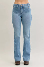 Judy Blue Full Size Mid Rise Bootcut Jeans with Contrast Wash & Front Patch Pockets Plus Size on Simply Obsessed