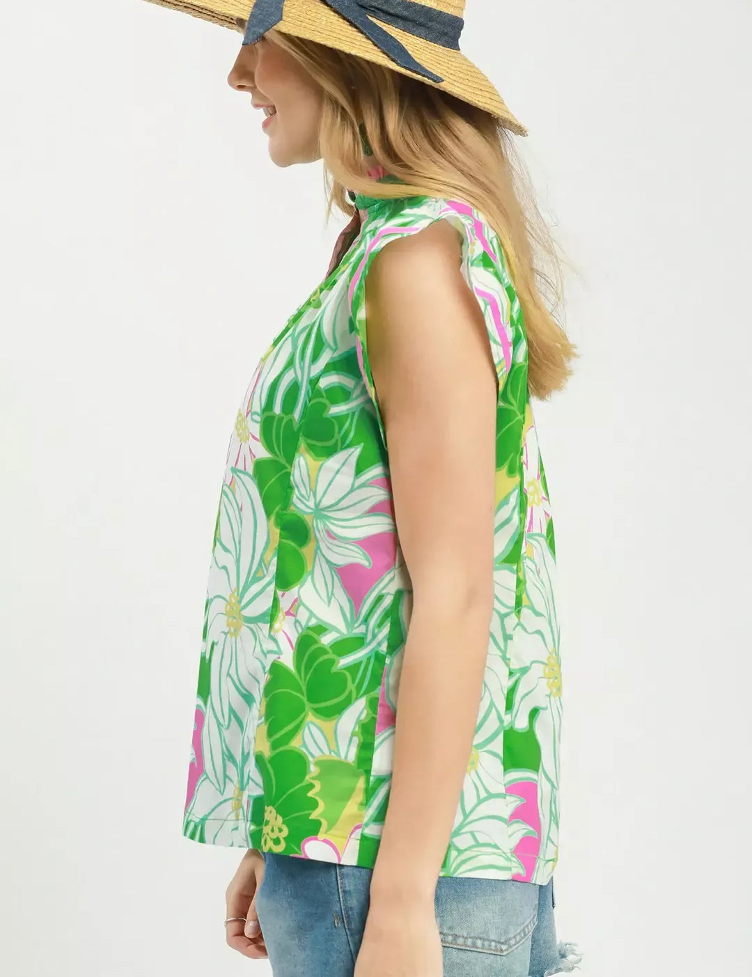UMGEE Bold Floral Flutter Sleeve Top on Simply Obsessed
