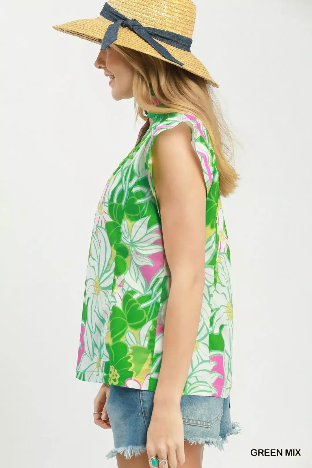 UMGEE Bold Floral Flutter Sleeve Top on Simply Obsessed