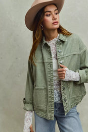 SO ME Vintage Washed Button Twill Shacket on Simply Obsessed