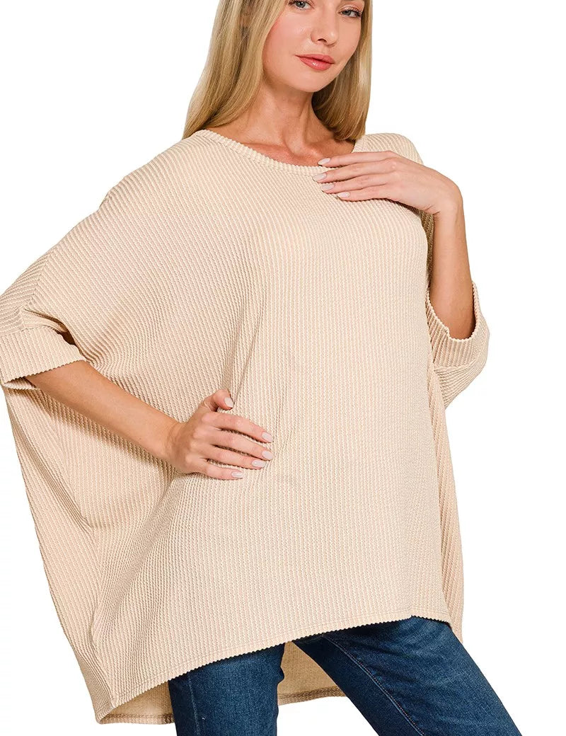 ZENANA Raised Rib Bat Sleeve Top on Simply Obsessed