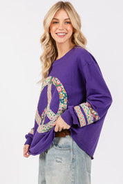 SAGE+FIG Peace Applique Patch Long Sleeve Top on Simply Obsessed