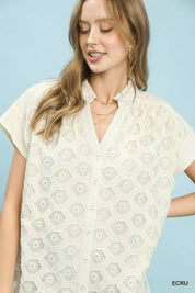 UMGEE Lace Button-Front Top on Simply Obsessed