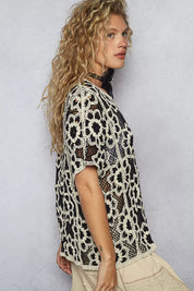 POL Openwork Short Sleeve Crochet Knit Top with Weave Knit Patterns on Simply Obsessed