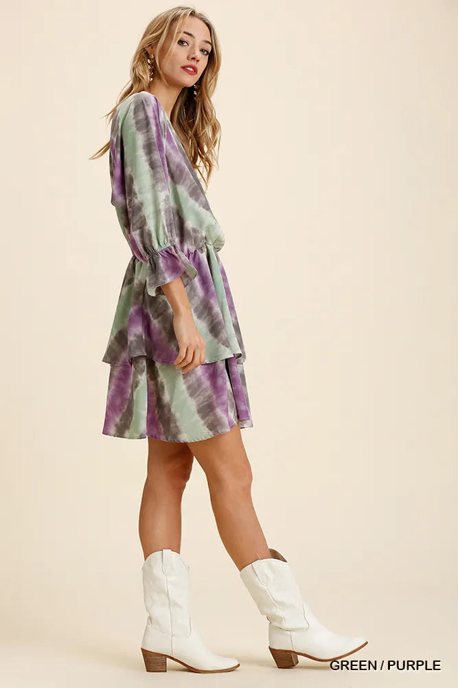 UMGEE Tie Dye Ruffled Layered Dress with Elastic Waistband on Simply Obsessed