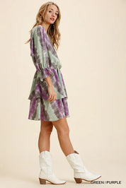 UMGEE Tie Dye Ruffled Layered Dress with Elastic Waistband on Simply Obsessed