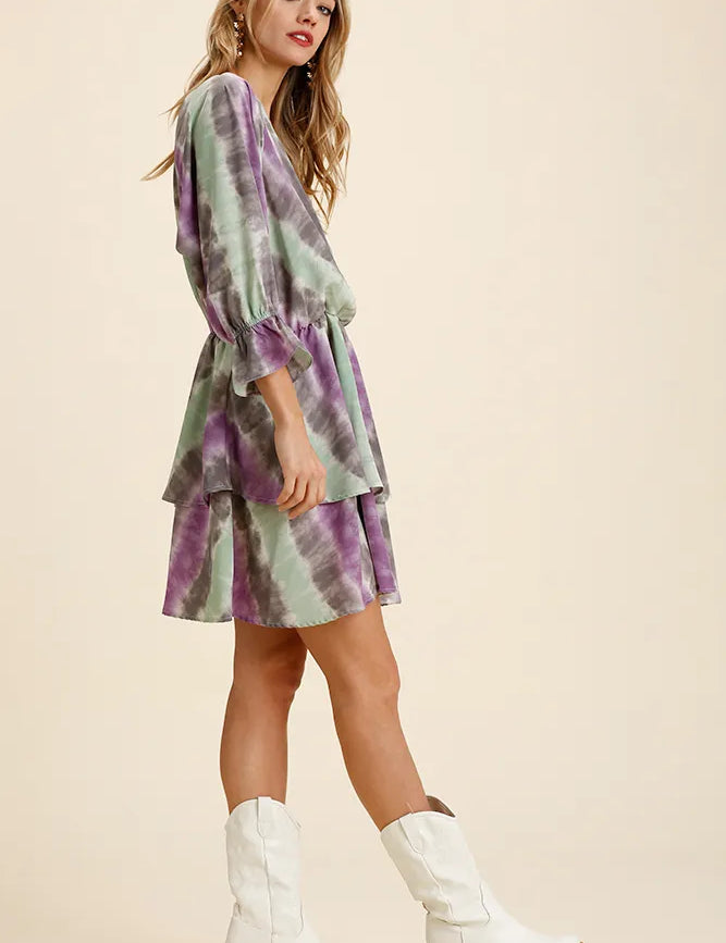 UMGEE Tie Dye Ruffled Layered Dress with Elastic Waistband on Simply Obsessed