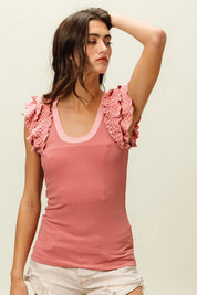 BiBi Rib Knit With Textured Ruffled Top on Simply Obsessed