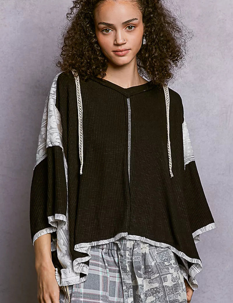 POL Short Sleeve Hoodie Top with Lace Detail on Simply Obsessed