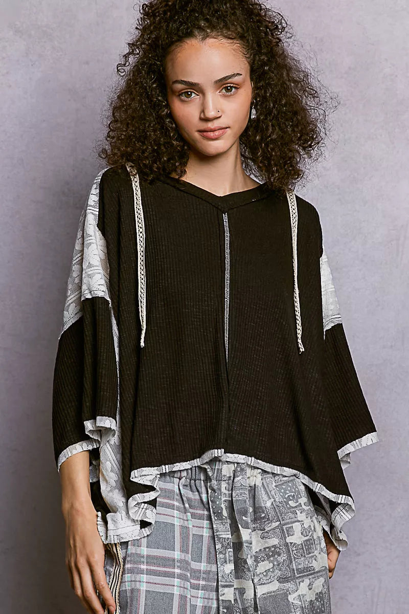 POL Short Sleeve Hoodie Top with Lace Detail on Simply Obsessed