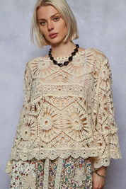 POL Round Neck Weave Knit Pattern Cropped Cover Up on Simply Obsessed