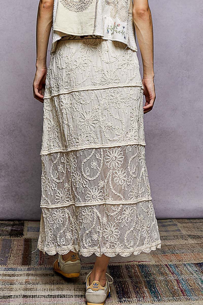 POL Floral Embroidered Tiered Crochet Skirt on Simply Obsessed