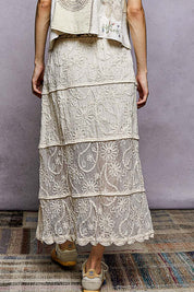 POL Floral Embroidered Tiered Crochet Skirt on Simply Obsessed