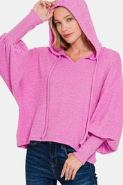 Zenana Brushed Hacci Drop Shoulder Cropped Hoodie on Simply Obsessed