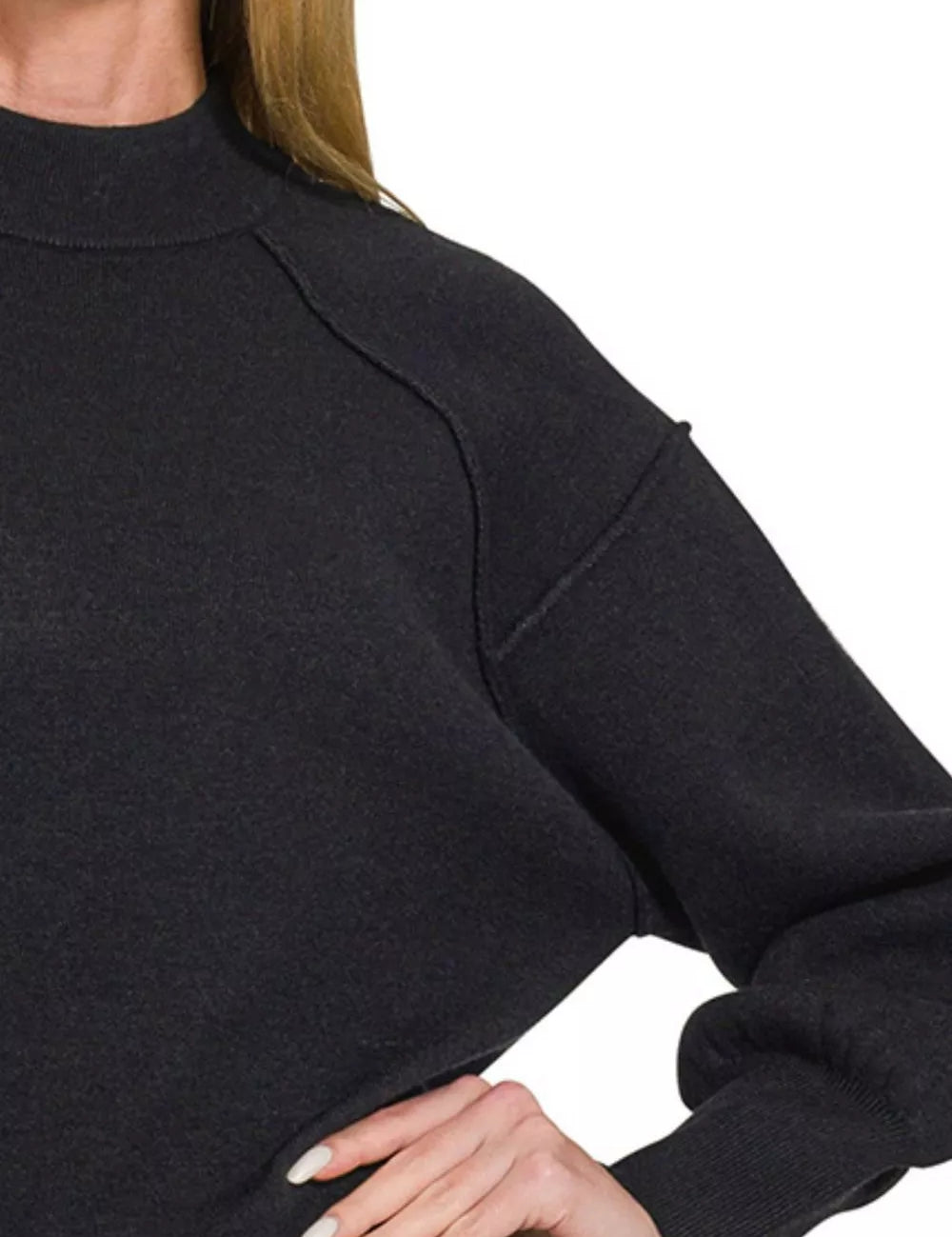 Zenana Viscose Mock Neck Exposed Seam Sweater on Simply Obsessed