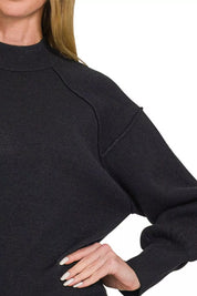 Zenana Viscose Mock Neck Exposed Seam Sweater on Simply Obsessed