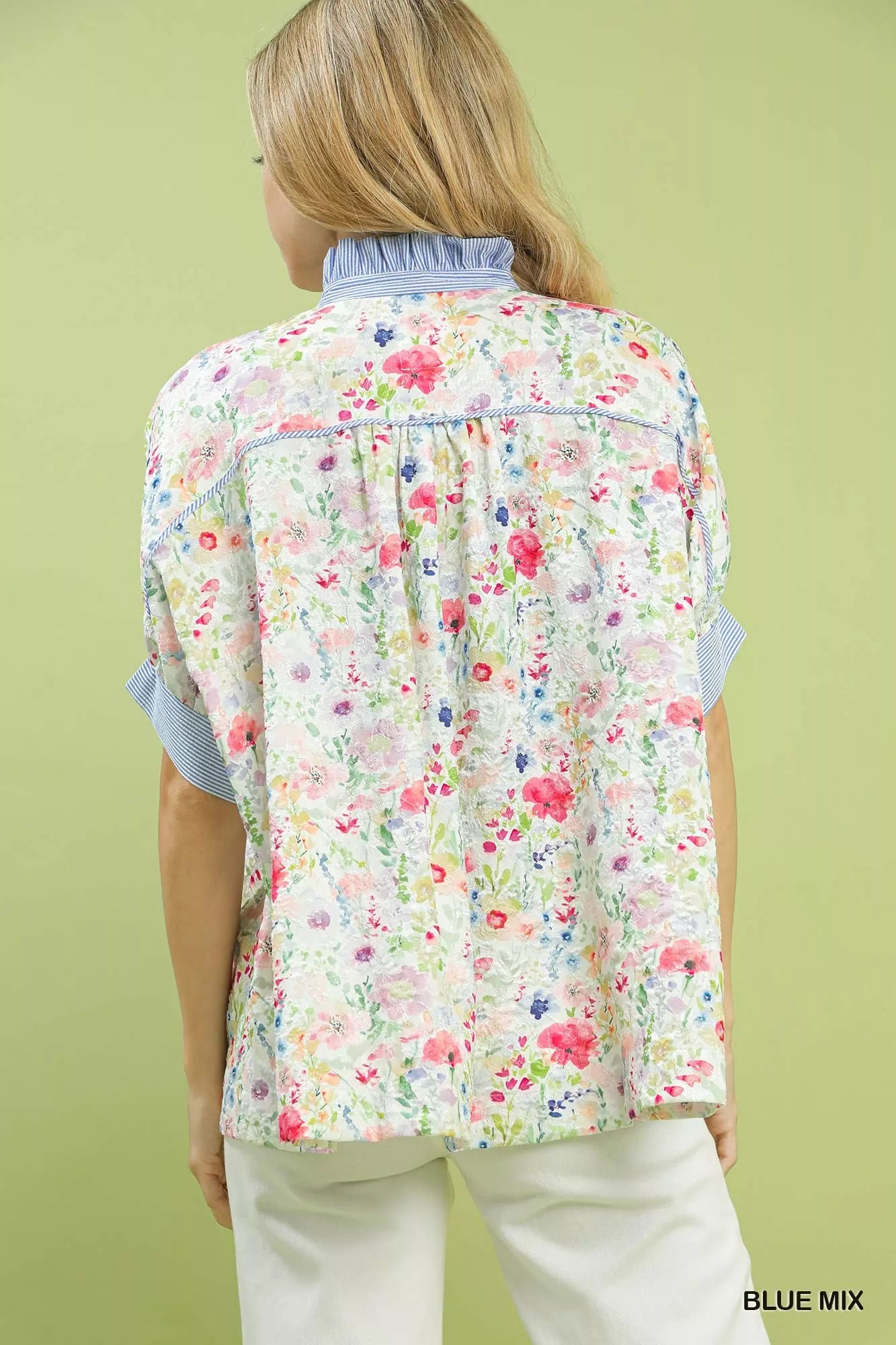 Umgee Jacquard Floral Print Button-Down Shirt on Simply Obsessed
