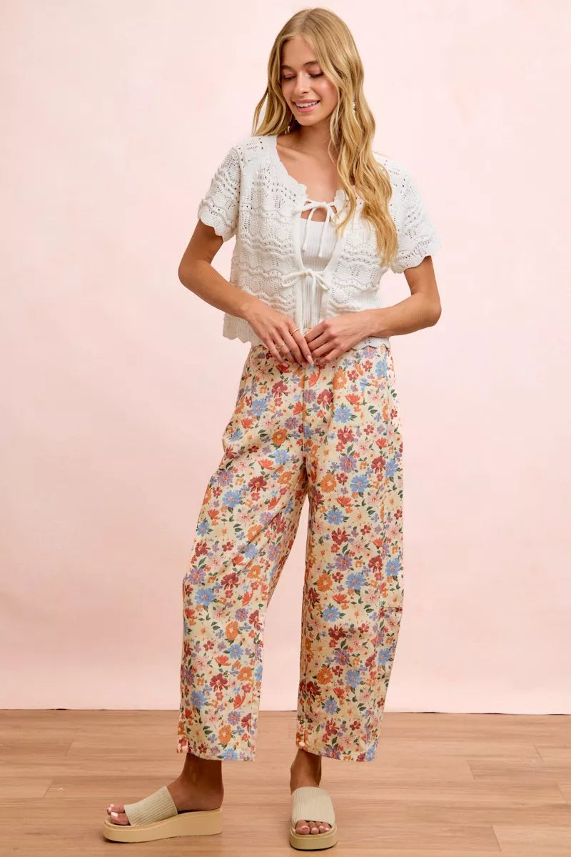 BIBI Washed Floral Printed Twill Barrel Pants **FALL DEBUT SALE** on Simply Obsessed