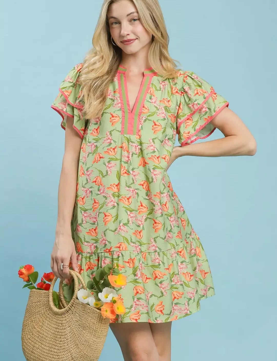 UMGEE Floral Flutter Sleeve Tiered Dress on Simply Obsessed