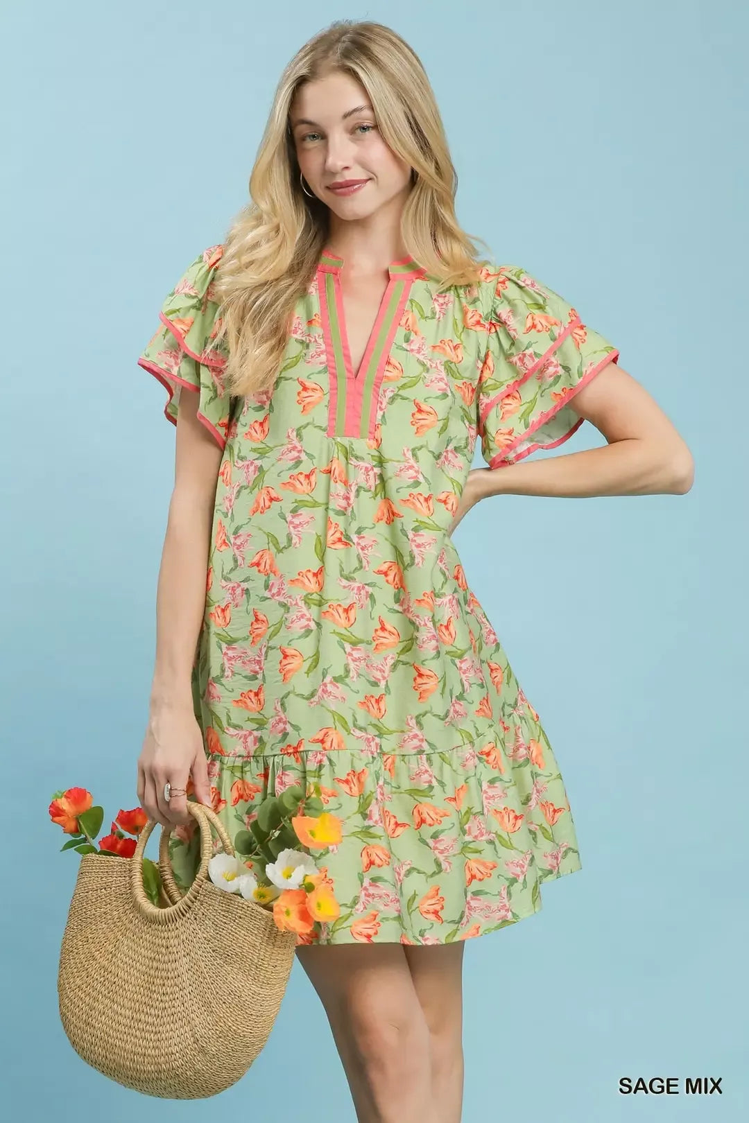 UMGEE Floral Flutter Sleeve Tiered Dress on Simply Obsessed