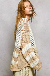 POL Color-Blocked Stripe Pattern Knit Top with Twisted Weave on Simply Obsessed