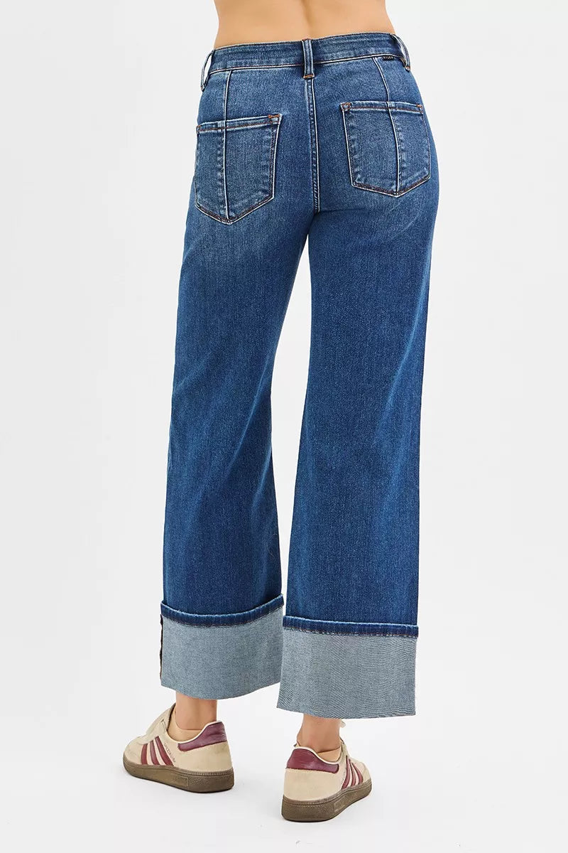 RISEN Full Size High Rise Crop Wide Straight Cuffed Jeans Plus Size on Simply Obsessed