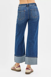 RISEN Full Size High Rise Crop Wide Straight Cuffed Jeans Plus Size on Simply Obsessed