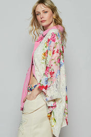 POL Thermal and Crochet Lace Mix Shirt with Floral Pattern on Simply Obsessed