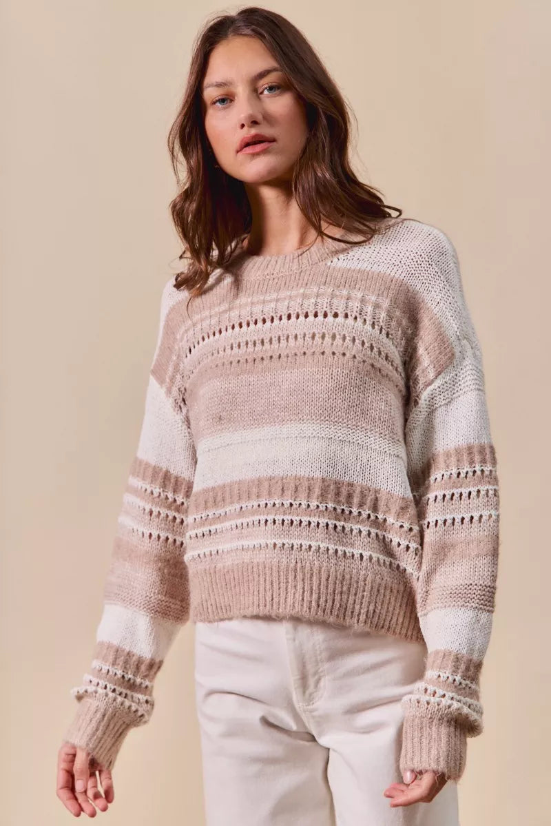SO ME Variegated Stripe Textured Loose Fit Sweater on Simply Obsessed