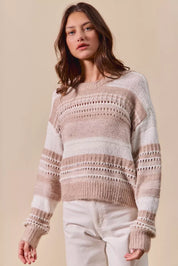 SO ME Variegated Stripe Textured Loose Fit Sweater on Simply Obsessed