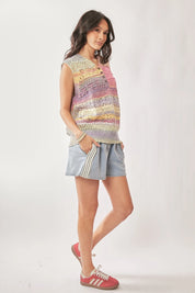 DAVI & DANI Multi Color Crochet Sleeveless Knit Vest Top on Simply Obsessed