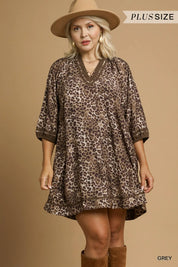 Umgee Full Size Leopard Print Mini Dress with Contrast Trim Plus Size on Simply Obsessed
