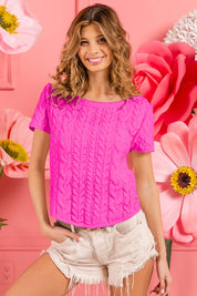 BIBI Cable Knit Short Sleeve Sweater **FALL DEBUT SALE** on Simply Obsessed