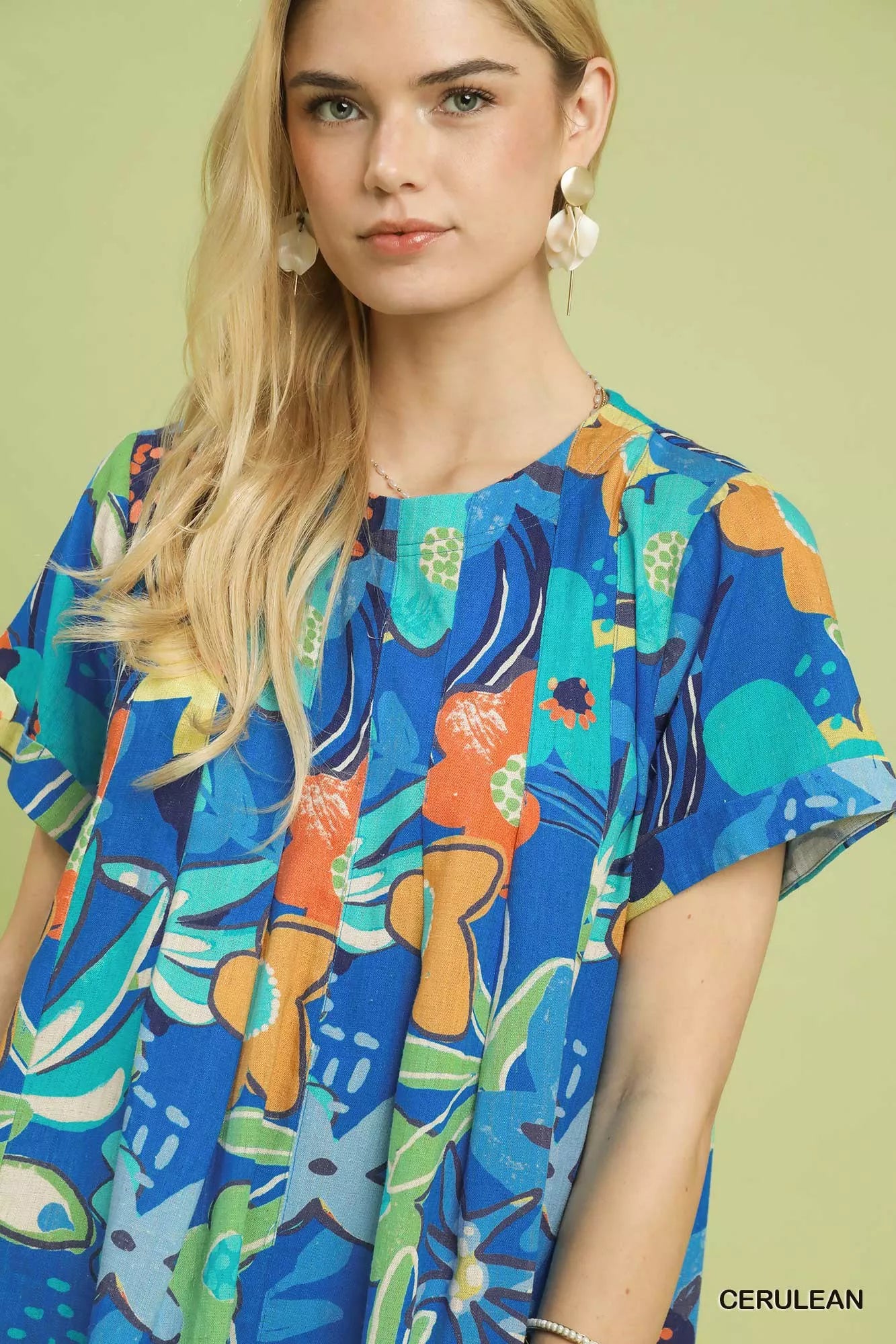 UMGEE Abstract Floral Pleated Blouse on Simply Obsessed