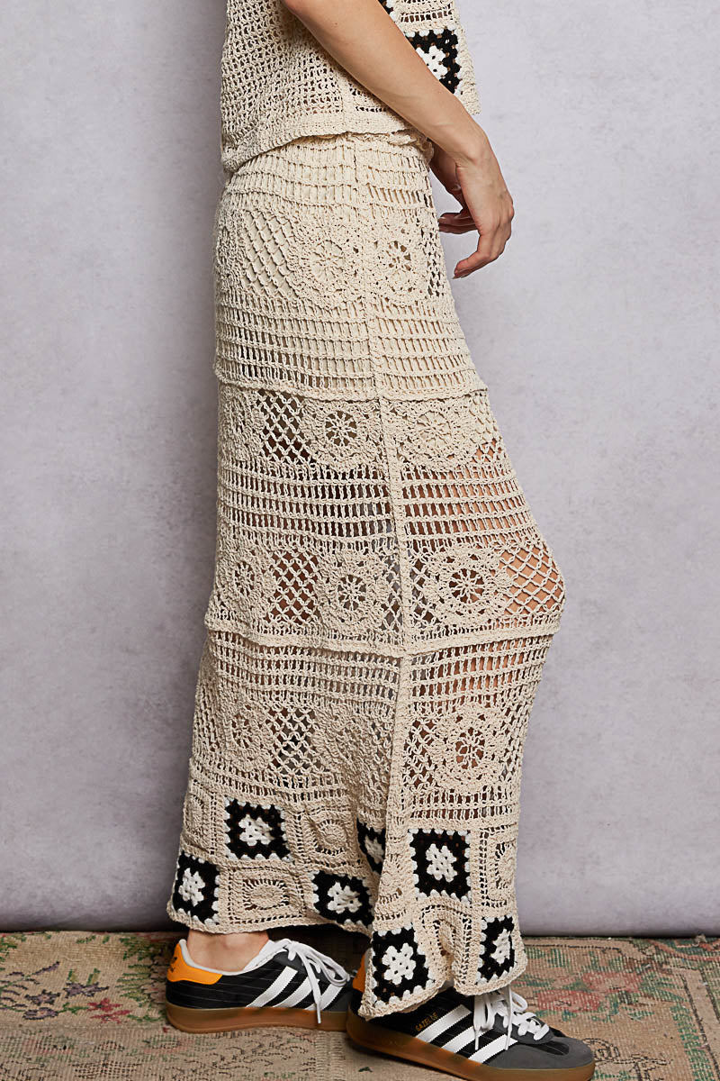 POL Floral Crochet Ruffled Waistband Maxi Skirt with Granny Square Weave **Debut SALE** on Simply Obsessed