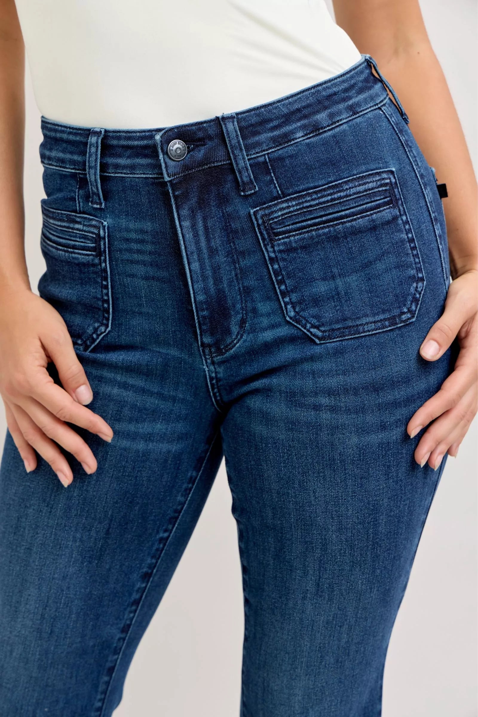 Judy Blue High-Waisted Flare Jeans with Front Pockets on Simply Obsessed