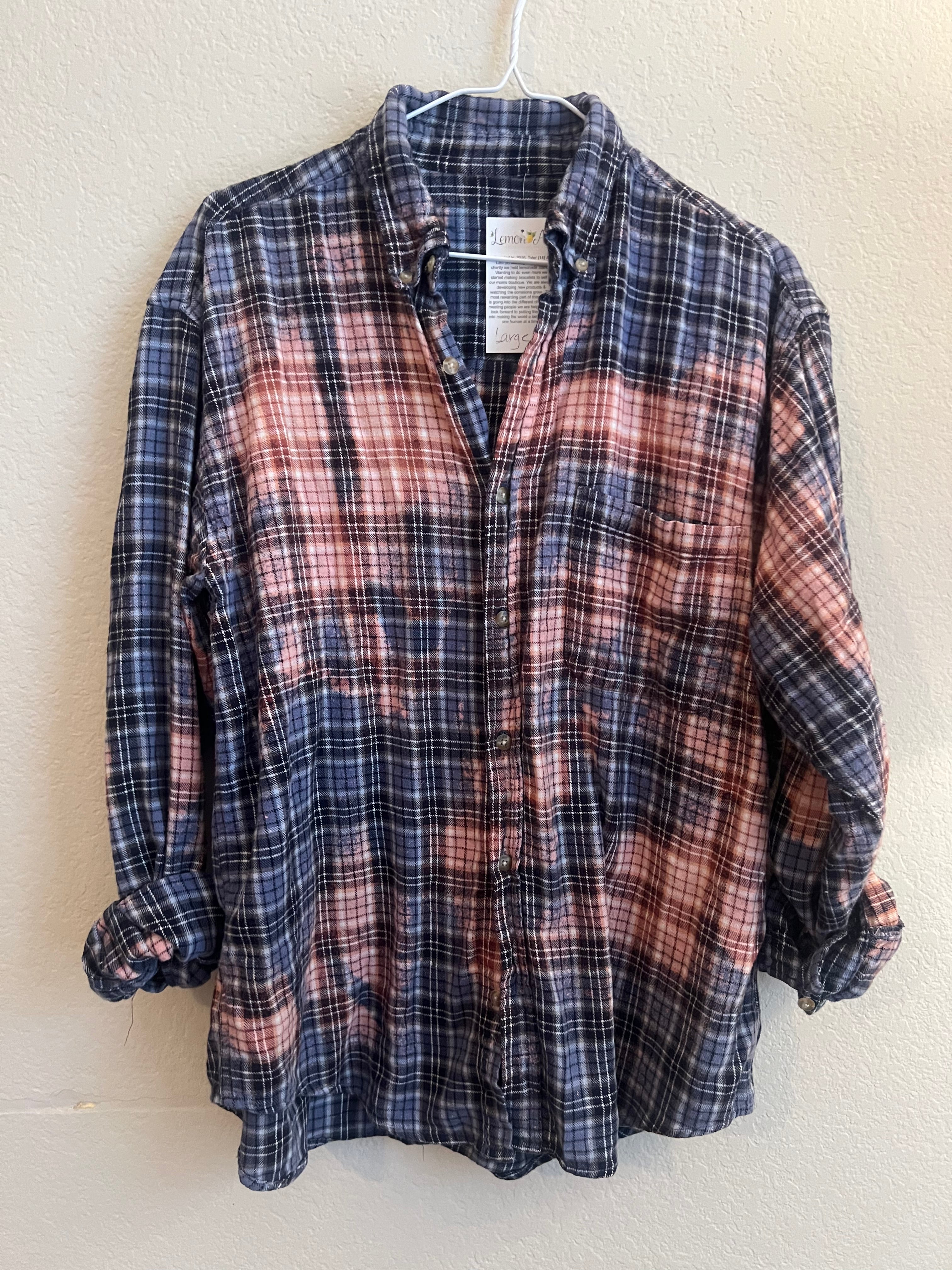 Malibu Hippie #203 LARGE Bleached Blue/Black Flannel on Simply Obsessed