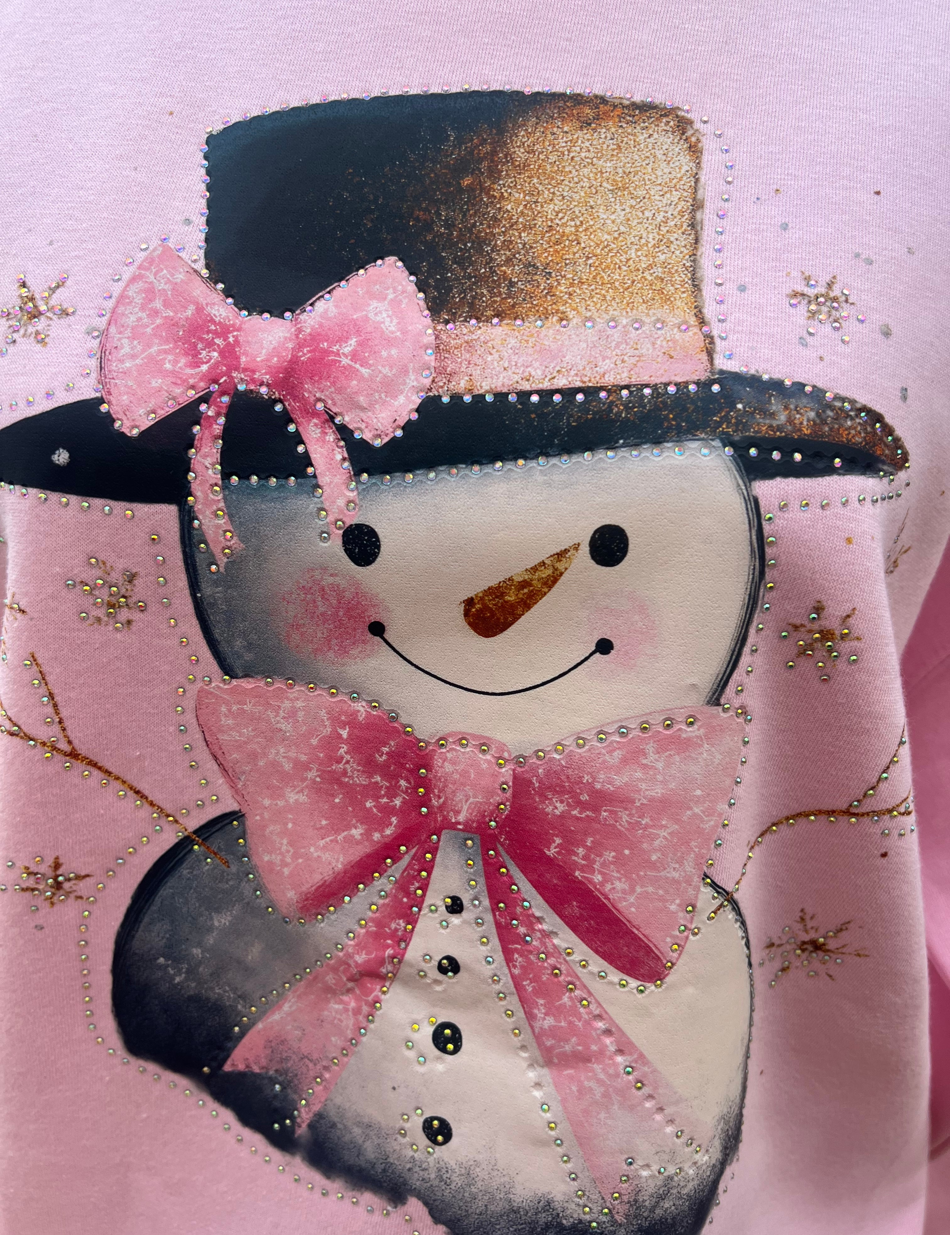 MALIBU HIPPIE Crystal Bow Snowman Sweatshirt on Simply Obsessed