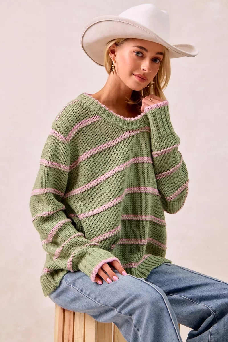 BIBI Striped Long Sleeve Sweater on Simply Obsessed