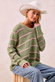 BIBI Striped Long Sleeve Sweater on Simply Obsessed