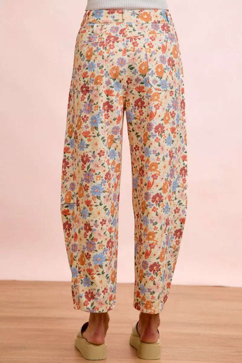 BIBI Washed Floral Printed Twill Barrel Pants **FALL DEBUT SALE** on Simply Obsessed