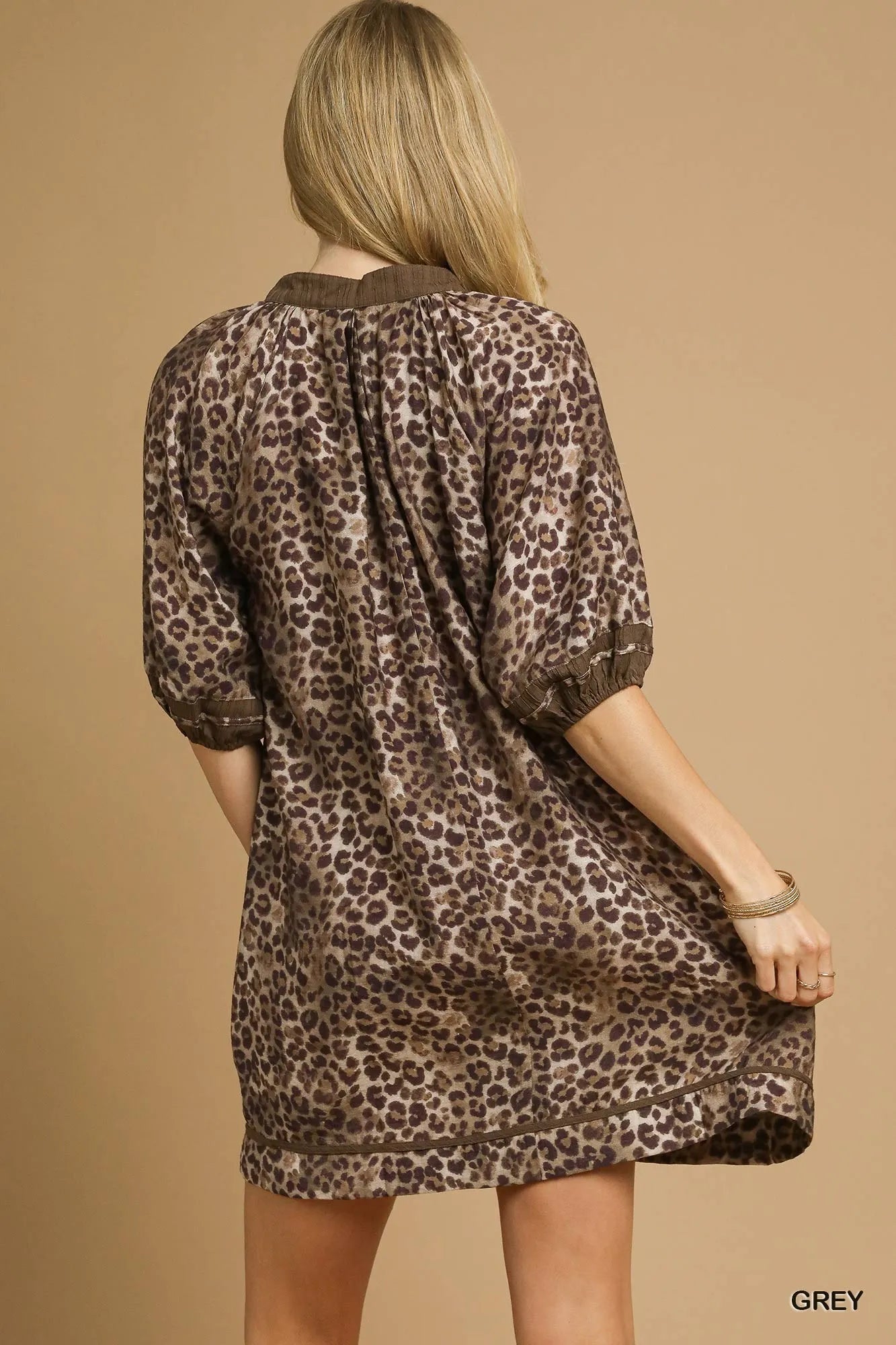 Umgee Full Size Leopard Print Mini Dress with Contrast Trim Plus Size on Simply Obsessed