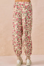 BIBI Floral Printed Twill Drawstring Pants With Elastic Band on Simply Obsessed