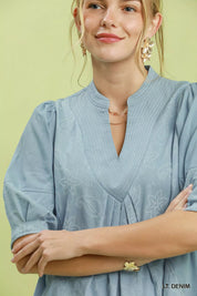 UMGEE Print Denim Dress with Contrast Stitch on Simply Obsessed