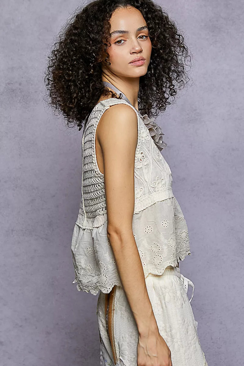 POL Sleeveless Flowy Fit Crochet Top with Scalloped Border Accents on Simply Obsessed