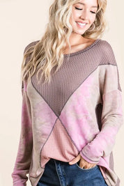 BiBi Thermal Waffle Color Block Top with Tie Dye **LA DEAL** on Simply Obsessed