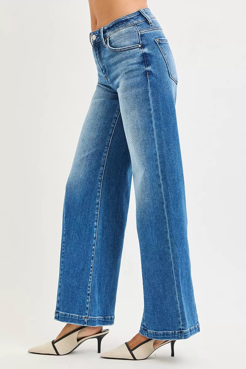 RISEN Full Size Mid Rise Wide Leg Jeans with Flared Look Plus Size on Simply Obsessed